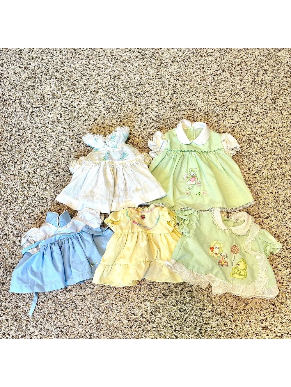 Vintage Doll Clothes Lot 5 Dresses Fits 16–20” Dolls Cabbage Patch Compatible